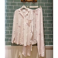 Japan gelato pique Bichon Frise Pink Pajamas Set Loungewear Long Sleeve Pure Cotton