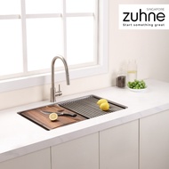 ZUHNE Neste Single Bowl Undermount Kitchen Sink Ledge Workstation Basin with Free Accessories, 16-Ga