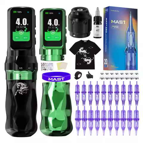 Dragonhawk Fold Pro Tattoo Machine Full Kit 7 Strokes 2500mAh Wireless Dual Battery Low Vibration St