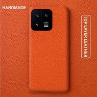 store For Xiaomi 13 Case Handmade Premium Litchi Grain Genuine Leather Cases Xiaomi13 Pro Capa Retro