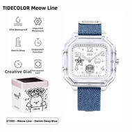 ZGO FUNSU | Cute Cartoon Lines Cat Collaboration Womens Watch Blue Denim Canvas Strap