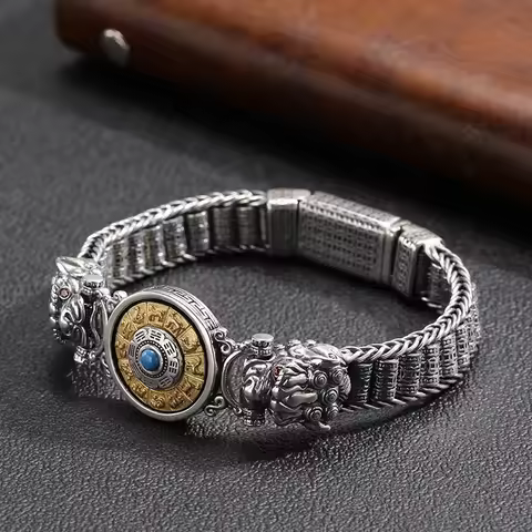 New Silver Color China-Chic Bracelet Bagua Pixiu Om Mani Padme Hum Retro and Old Fashionable Fashion