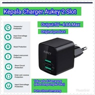 Kepala Charger AUKEY 2 Slot Usb PAU32 Original Batok charger Aukey