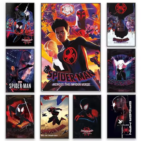 Spider Man Across the Spider Verse Poster New Disney Cartoon Movie Art Canvas Painting Superhero Wal