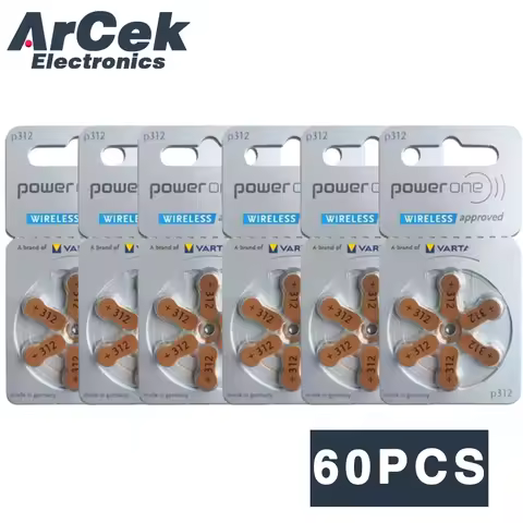 60PCS Original Powerone 312 Hearing Aid Batteries a312 P312 PR41 1.45V High Power Zinc Air LR41 Cell