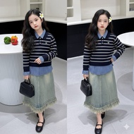 KEMEJA [nafdza.bdg] 3in1 suit shirt vest jeans skirt sz150,160,170,180