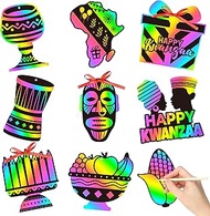 WATINC 63pcs Kwanzaa Scratch Cards Gift Set for Kids, Happy Kwanzaa Rainbow DIY Magic Hanging Scratch Cards, African Heritage Holiday Party Favors Decoration for School Classroom Activity Art Project