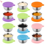 Salad Dressing Container To Go, 2.4oz/70ml Stainless Steel Condiment Containers with 4 Colors Silico
