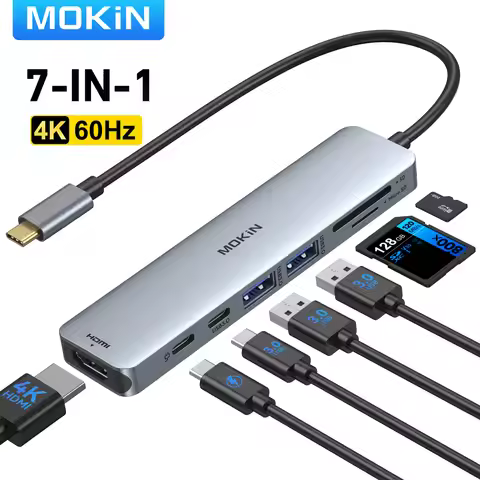 MOKiN 7 in 1 USB C Hub – Type C 4K60Hz HDMI,100W PD, 3 x USB 3.0, SD/TF Card Docking Station,usb hub