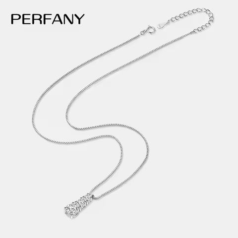 PERFANY 1.8CT Moissanite Necklace for Women S925 Pure Silver 3-Stone Laboratory Cultivated Diamond P