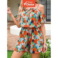 Women’s Colorful Abstract Floral Off‑Shoulder beach jumpsuit for woman Vacation Romper Jumpshort sum
