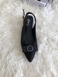 2Step-SYD513-5 sepatu heels wanita tali gesper 3cm bahan kain bergaris