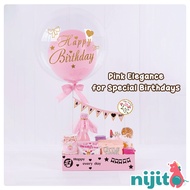 Nijito - Pink Gold Dessert Gift Box Birthday Balloon Stand Birthday Flag Wish Card Party Decoration 