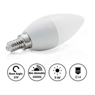 6W E14 Base LED Candelabra Bulbs 60Watt Light Bulbs Equivalent 6000K LED Candle Bulb