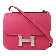HERMES Epsom皮革Constance 24銀扣肩背袋Rose Tyrien