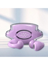 紫色無線耳機,開放式耳挂,舒適佩戴,hi-fi立體聲藍牙耳機,led電量顯示,觸摸控制,長續航,內置麥克風,ipx4防水