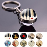 Piano Glass Pendant, Music Metal Car Keychain Keyring, Musical Instruments Jewelry, Guitar Clarinet 