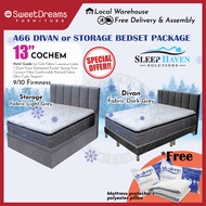 A66 Bed Frame | Frame + 13" Ice Cooling Mattress Bundle Package | Single/Super Single/Queen/King Storage Bed | Divan Bed