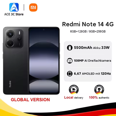 Global Version Redmi Note 14 4G Smartphone 108MP AI Camera 5500mAh Battery 33W MediaTek Helio G99-Ul