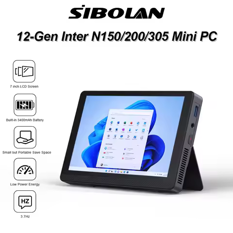 SIBOLAN 500H Mini PC Intel N150 N200 N305 CPU 7-Inch Monitor 2.5G LAN 16G DDR4 Windows 11 Pro WIFI6 