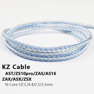 KZ Cable For ZEX Pro CRN ZAX ASX ZSX AST ZS10 ZAS OCC 16 Core Earphones Silver Plated Upgrade 4.4mm Balance 2.5 3.5mm With MIC