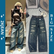 Women's ripped wide-leg jeans Bigsize 55-90kg, camouflage wash wide-leg style, QC 2KJeans QC614