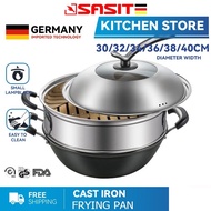 SASIT Binaural Cast Iron Wok Flat Cooker Gas Stove Home Frying Pan Stewing Pot No Coating Non-stick Pan Cast Iron Pan