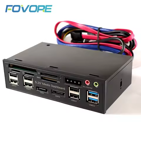 Multifuntion 5.25" Media Dashboard Card Reader USB 2.0 USB 3.0 20 pin e-SATA SATA Front Panel for Op