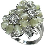 Size 12.5, 5.04ct Chrysoberyl Cat's Eye Ring with 0.12ct Diamond, 9.4g, 18K White Gold, Women's