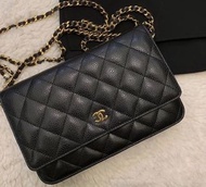 CHANEL WOC 金扣鏈條肩帶 顆粒壓花牛皮發財包口蓋包 麻將包斜挎包 女款黑色 bag | AP0250-Y01864-C3906 | 全新正牌正貨