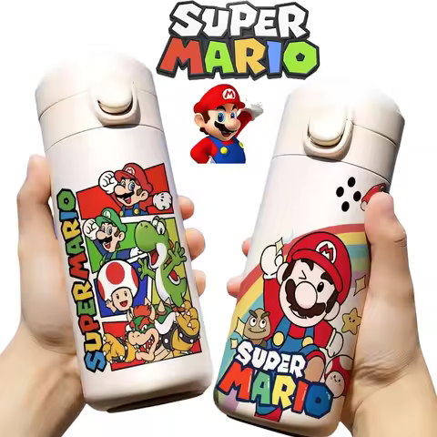 420ML Super Mario Bros Tumbler Thermo Bottle Large Capacity Anime Stainless Steel Thermal Water Bott