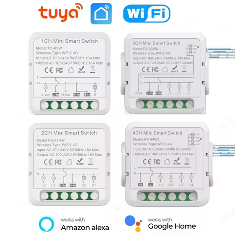 1/2/3/4 Gang Tuya WiFi Smart Switch 2-Way Control DIY Mini Breaker Switch Module Voice Works with Al