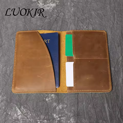 LUOKIR Genuine Leather Men's And Women's Passport Bags For Business Trips, Document Bags, Card Bags,