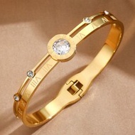 Stainless Steel/Titanium Steel Roman Numeral Bracelet With Inlay