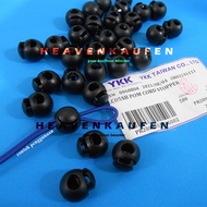 Stopper Tali Model Bulat Merek YKK Warna Hitam Material Poly Acetal POM Untuk Stopper Tali Jaket Tas