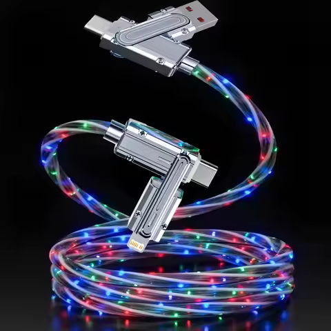 Phone Cable 240W LED Luminous USB Cable 4 in 1 Fast Charging Data Cable for iPhone 14 Pro Max Charge