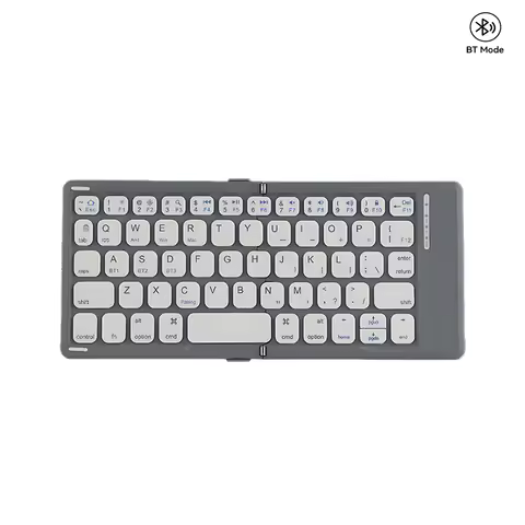 Portable Bluetooth Wireless Keyboard with Foldable Makeup Mirror Rechargeable Folding Travel Keyboar