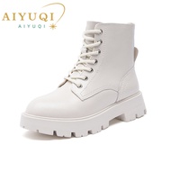 AIYUQI Women's Martin Boots Genuine Leather 2021 New Autumn Lace-up Motorcycle Boots Ladies British Style Women's Ankle Boots