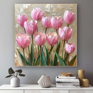 Lukisan bunga tulip lukisan tulip pink cantik lukisan bunga hiasan dinding dekorasi ruangan pajanga