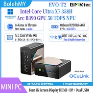 GMKtec EVO-T2 AI Mini PC Intel Core Ultra X7 358H 122 TOPS LPDDR5X 8533MT/s M.2 PCIe5.0 OCulink WiFi