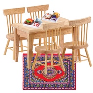 16Pcs Dollhouse Furniture Set, 1/12 Dollhouse Decoration 1Pc Wooden Dining Table and 4Pcs Chair, 1Pc
