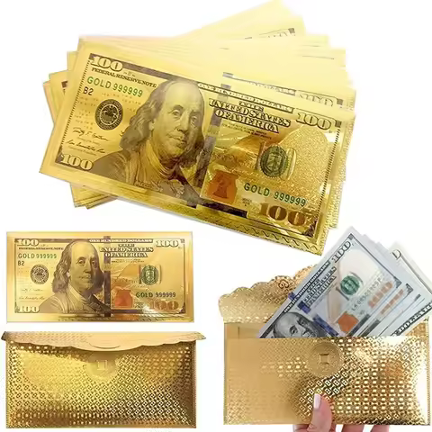 10/20pcs Money Envelopes for Cash Gifts, $100 Dollar Bill Envelope Money Card Gift Gold Foil Plated 