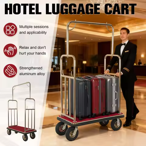 Hotel Luggage Cart Wagon 39Lx19Wx68H Inch Baggage Lobby Cart Up To 881LBS for Commercial Use Condos 