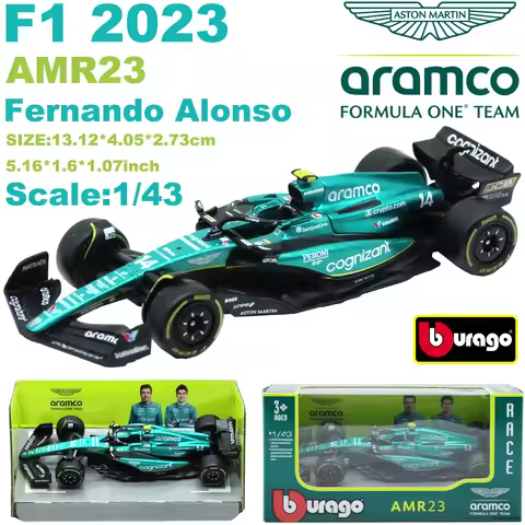 1/43 Bburago F1 2023 Aston Martin AMR23 Race Car Model #14 Fernando #18 Lance Racing Alloy Diecast M