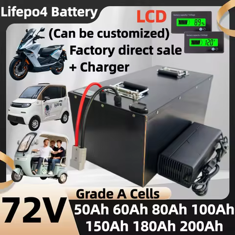 Lifepo4 72V 50Ah 60Ah 70Ah 80Ah 100Ah 150Ah 180Ah 200Ah Lithium Battery for Scooter Motorcycle Tricy
