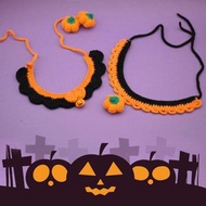 PET PET LOVE - 萬聖節造型寵物編織圍巾 黑橙編織南瓜 S碼 萬聖節寵物衣服 萬聖節打扮寵物手工編織頸圈 針織頸圈 萬聖節狗狗造型飾物 萬聖節狗狗頸圈 貓貓萬聖節造型 萬聖節貓頸圈
