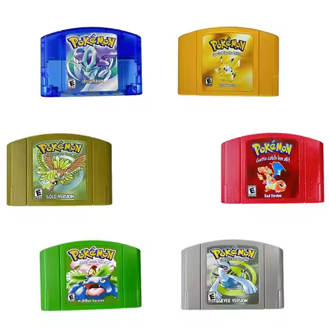 N64 USA Version 64 Bit Console Video Games Cartridge Pokemon Series Crystal Gold Silver Stadium 1 2 