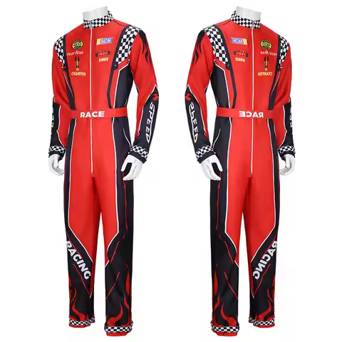 Adult Racer Cosplay Costume Red Classic One-Piece Training Racing Uniform Suit Children Men Karting 