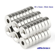 Neodymium Round Super Magnet 18 x 3mm With Hole 4mm