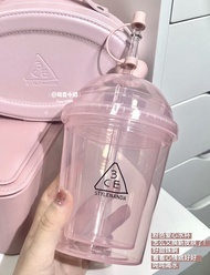 3CE Pink Heart Shaped Makeup Mirror Compact Travel Size Beauty Tool Eyeshadow Brush Included Cute Ra